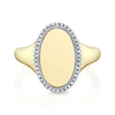 Shy Creation 1/10ctw Diamond 14k Yellow Gold Oval Signet Ring