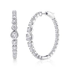 Shy Creation 3 5/8ctw Diamond 14k White Gold Crown Setting Inside Out Hoop Earrings 1
