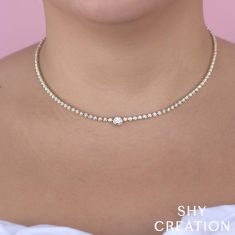 Shy Creation 2 7/8ctw Diamond 14k Yellow Gold Bezel Tennis Necklace