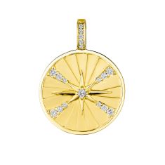 Penny Preville 1/6ctw Diamond 18k Yellow Gold Round Starburst Medallion Pendant 1