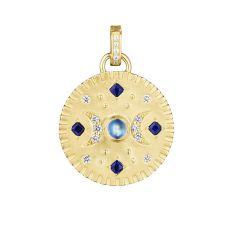 Penny Preville 1/5ctw Diamond, Blue Sapphire, and Moonstone 18k Yellow Gold Medallion Pendant 1