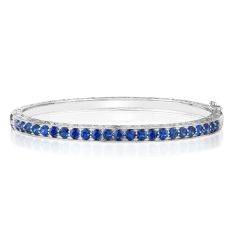 Penny Preville Engraved Blue Sapphire 18k White Gold Bangle Bracelet 1