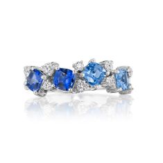 Penny Preville Ombre Blue Sapphire 1/4ctw Diamond 18k White Gold Confetti Band Ring - Size 6.5 1