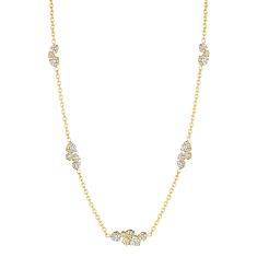 Penny Preville 1 1/5ctw Diamond Stardust Cluster 18k Yellow Gold Station Necklace 1