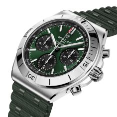 Breitling Chronomat B01 Chronograph 42 Green Dial Rubber Strap Watch 42mm - AB0158101L1S1