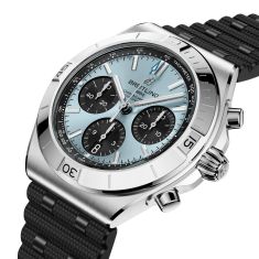 Breitling Chronomat B01 Chronograph 42 Ice Blue Dial Platinum Bezel Black Rubber Strap Watch 42mm - PB0158101C1S1