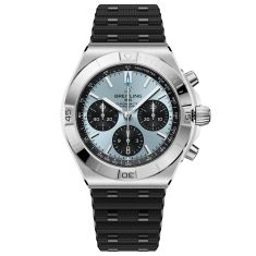 Breitling Chronomat B01 Chronograph 42 Ice Blue Dial Platinum Bezel Black Rubber Strap Watch 42mm - PB0158101C1S1 1