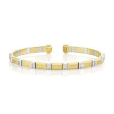 Men's Shy Creation 3/8ctw Baguette Diamond 14k Two-Tone Gold Geo Cut Matte Cuff Bracelet 1