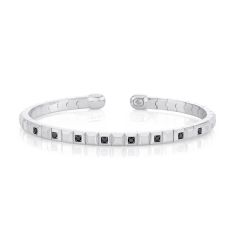 Men's Shy Creation 1/4ctw Black Diamond 14k White Gold Geo Cut Matte Cuff Bracelet 1