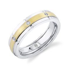 Men's Shy Creation Omnifit 1/6ctw Diamond 14k Two-Tone Gold 5.9mm Matte Band - Size 9.5-10.5