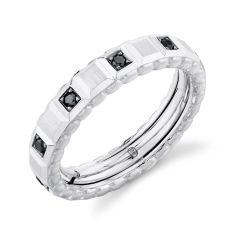 Men's Shy Creation Omnifit 1/3ctw Black Diamond 14k White Gold 5mm Geo Cut Matte Band - Size 9.5-10.5