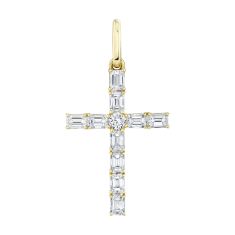 Men's Shy Creation 1 1/2ctw Emerald Diamond 14k Yellow Gold Cross Pendant Men's Shy Creation 1 1/2ctw Emerald Diamond 14k Yellow Gold Cross Pendant