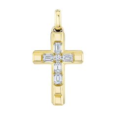 Men's Shy Creation 1ctw Emerald Diamond 14k Yellow Gold Cross Pendant Men's Shy Creation 1ctw Emerald Diamond 14k Yellow Gold Cross Pendant