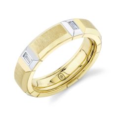 Men's Shy Creation Omnifit 1/4ctw Baguette Diamond 14k Yellow Gold 6mm Geo Cut Matte Band - Size 9.5-10.5