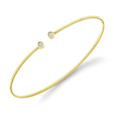 Shy Creation Corelli 1/10ctw Diamond Bezel 14k Yellow Gold Open Bangle Bracelet