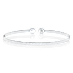 Shy Creation Corelli 1/5ctw Diamond Pave Circle 14k White Gold Open Bangle Bracelet