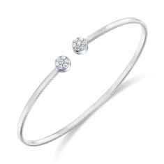 Shy Creation Corelli 1/5ctw Diamond Pave Circle 14k White Gold Open Bangle Bracelet