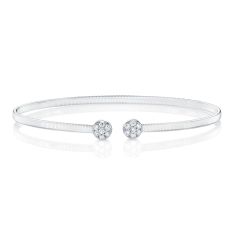 Shy Creation Corelli 1/5ctw Diamond Pave Circle 14k White Gold Open Bangle Bracelet Shy Creation Corelli 1/5ctw Diamond Pave Circle 14k White Gold Open Bangle Bracelet