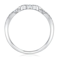 1/10ctw Diamond 14k White Gold Vintage-Inspired Curved Wedding Band - Embrace Collection