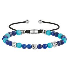 Bulova Icon Lapis and Turquoise Stainless Steel and Black Cord Bolo Bracelet 1