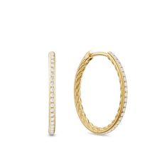 David Yurman Petite Pave Hoop Earrings in 18K Yellow Gold with Diamonds, 19.3mm 1