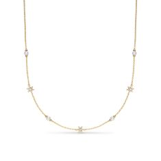 David Yurman Petite Starburst and Pearl Station Chain Necklace in 18K Yellow Gold with Pearls and Diamonds, 6mm 1
