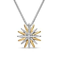 David Yurman Starburst Necklace in Sterling Silver with 18K Yellow Gold with Diamonds, 21mm 1