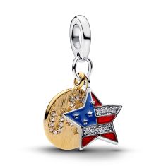 Pandora Two-Tone USA Flag Star Double Dangle Charm Pandora Two-Tone USA Flag Star Double Dangle Charm