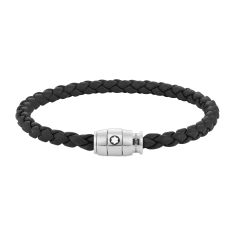 Montblanc Black Leather Bracelet with Stainless Steel 3 Ring Closing 1