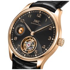 IWC Portugieser Hand-Wound Tourbillon Day and Night Black Dial Black Leather Strap Watch 42.4mm - IW545901