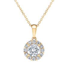 1ctw Round Lab Grown Diamond 10k Yellow Gold Halo Pendant Necklace 1
