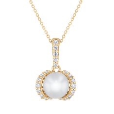 7mm Freshwater Cultured Pearl and 1/5ctw Diamond 10k Yellow Gold Pendant Necklace 1