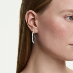 Swarovski Dextera Round Crystal Hoop Earrings, Rhodium-Plated