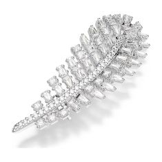 Swarovski Vienna Mixed-Cut Zirconia Feather Brooch, Rhodium-Plated