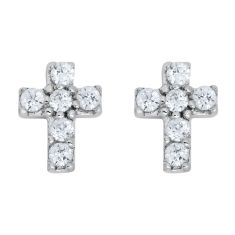 Child's Cubic Zirconia Sterling Silver Cross Stud Earrings
