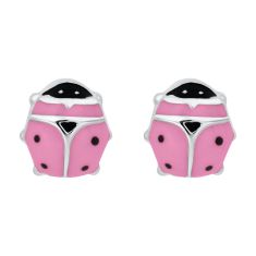 Child's Pink and Black Ladybug Sterling Silver Stud Earrings