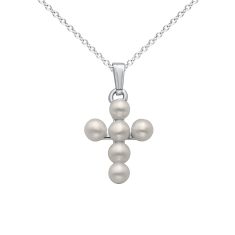 Child's 4mm Freshwater Cultured Pearl Sterling Silver Cross Pendant Necklace 1
