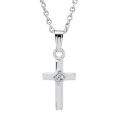 Child's Diamond Accent Sterling Silver Cross Pendant Necklace 1