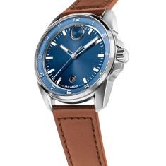 Movado BOLD Verso S Blue Dial Brown Leather Strap Watch 42mm - 3601454