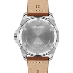 Movado BOLD Verso S Blue Dial Brown Leather Strap Watch 42mm - 3601454