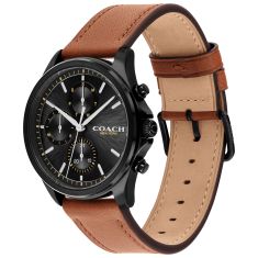COACH Oliver Black Dial Brown Leather Strap Watch 41mm - 14602782