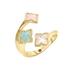 Roberto Coin Venetian Princess Carnival Three Row Pastel Flower 18k Yellow Gold Ring - Size 6.5
