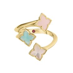 Roberto Coin Venetian Princess Carnival Three Row Pastel Flower 18k Yellow Gold Ring - Size 6.5 Roberto Coin Venetian Princess Carnival Three Row Pastel Flower 18k Yellow Gold Ring - Size 6.5