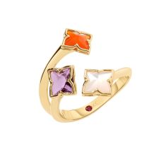 Roberto Coin Venetian Princess Carnival Three Row Flower 18k Yellow Gold Ring - Size 6.5