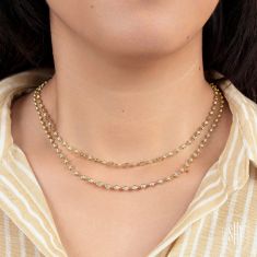 Shy Creation 1 5/8ctw Diamond 14k Yellow Gold Dot-Dash Bezel Tennis Necklace