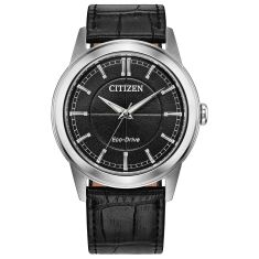 Citizen Eco-Drive Classic Blue Dial Black Leather Strap Watch
