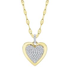 Shy Creation 1/5ctw Diamond 14k Yellow Gold Pave Heart Sparkle Chain Necklace 1