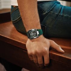 Bulova Series X Automatic Green Dial Leather Strap Watch 41mm - 98A343