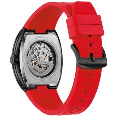 Bulova Maquina Automatic Black Dial Red Rubber Strap Watch 40mm - 98A341