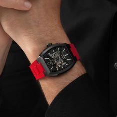 Bulova Maquina Automatic Black Dial Red Rubber Strap Watch 40mm - 98A341